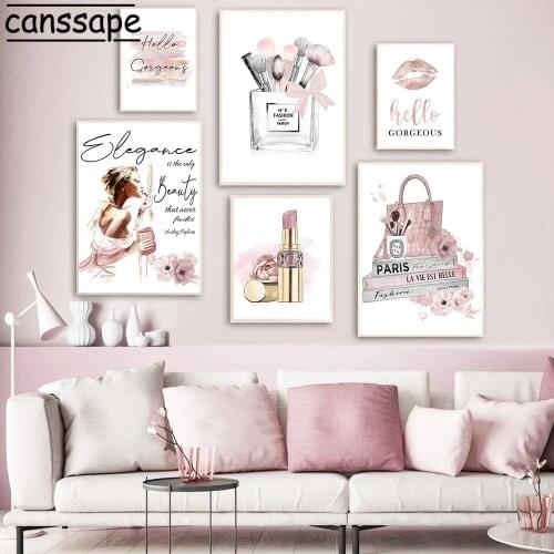 Fashion Wall Art Posters Makeup Brushes Canvas Painting Beauty Salon Print Lipstick Poster Vogue Wall Pictures Girls Room Decor