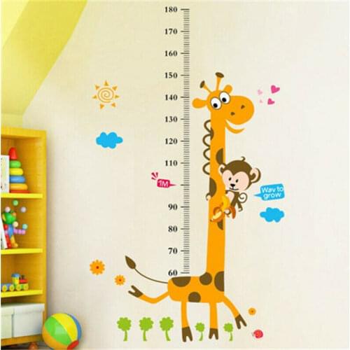 Cartoon Animals Lion Monkey Owl Elephant Height Measure Wall Sticker For Kids Rooms Growth Chart Nursery Room Decor Wall Art