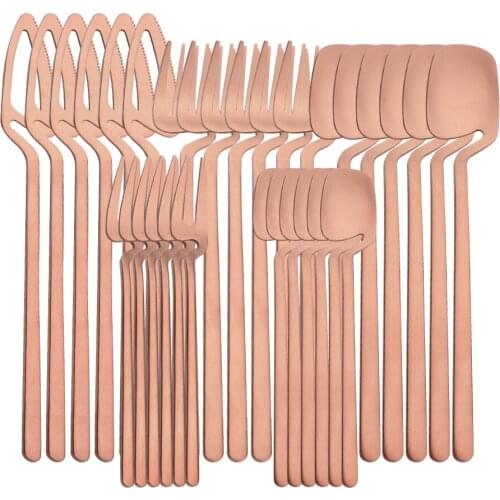 6/30Pcs Rose Matte Dinnerware 304 Stainless Steel Cutlery Set Dinner Knife Fork Teaspoon Tableware Set Home Kitchen Flatware Set
