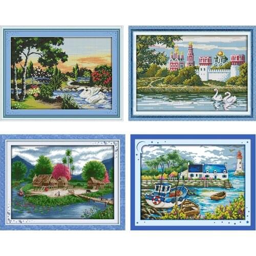 Counted Patterns Cross Stitch Kits Stamped Spring Lakeside 11CT 14CT Printed Crafts Home Decor Thread Embroidery Needlework Sets