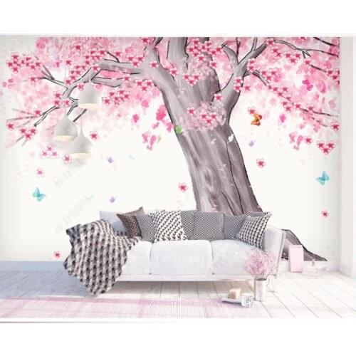 Custom mural 3d photo wallpaper Hand painted watercolor flowers blooming wealthy cherry tree landscape wallpaper for living room