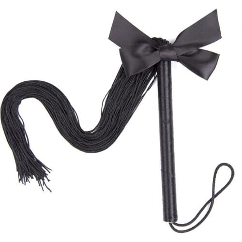 New Black Silk Bow String Small Whip Sex Toys Soft Leather Passion Spanking Paddle Leather Whip Slave Restraints Bondage Flogger