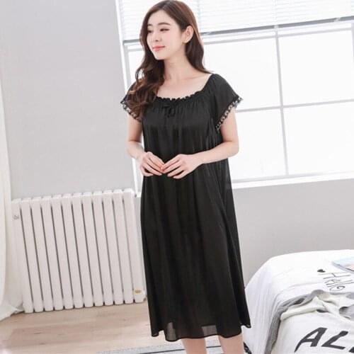 New Women Sexy Nightgown Short Sleeve Nightdress Lingerie Lace Solid Color Home Clothing