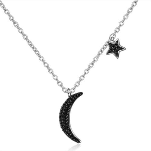 TJP New Fashion Zircon Black Moon Star Female Pendants Necklace Jewelry Women 925 Silver Choker Necklace For Girl Accessories