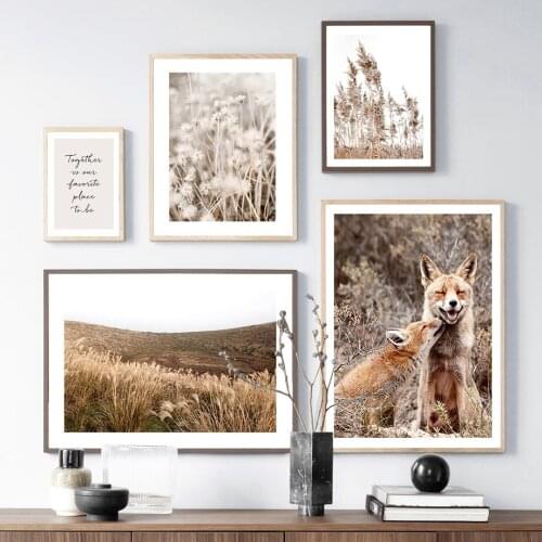 Baby Fox Cattle Reed Sea Beach Palm Fall Wall Art Canvas Painting Nordic Posters And Prints Wall Pictures For Living Room Decor