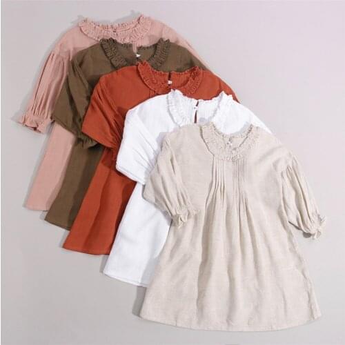Lioraitiin 2-7Years Toddler Little Girls Dress Autumn Solid Stringy Selvedge Collar Flouncing Cuff Long Sleeve Ruched Princess