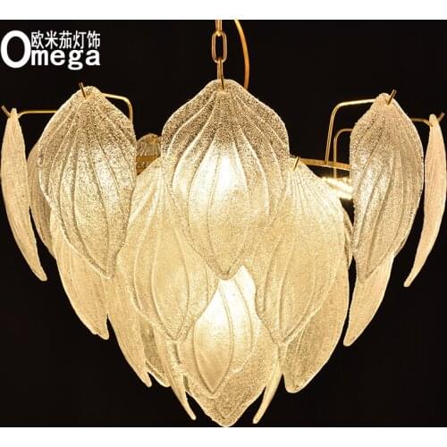 Postmodern light luxury glass leaf chandelier living room bedroom study porch restaurant creative chandelier showroom lighting