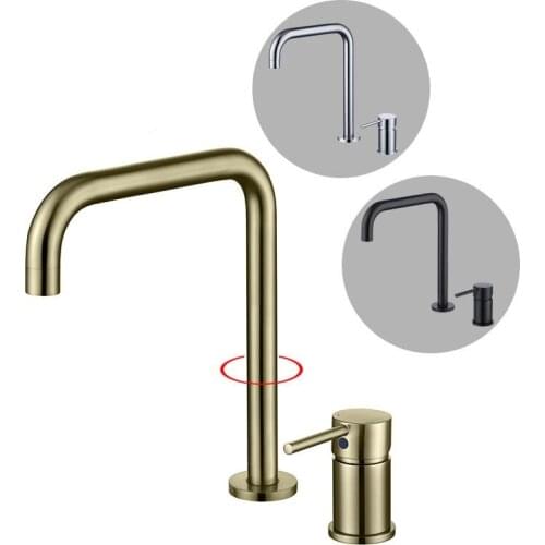 Rotatable popular brushed gold black chrome brass bathroom sink faucet one handle two holes basin mixer tap faucet