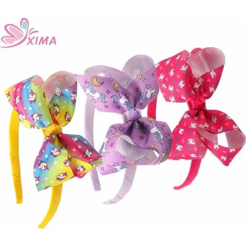 XIMA 1PC Retail 4.5''Hot Sale Unicorn Hairband Print Hair Bow Headband Hair Accessories for Girls 11 Colors
