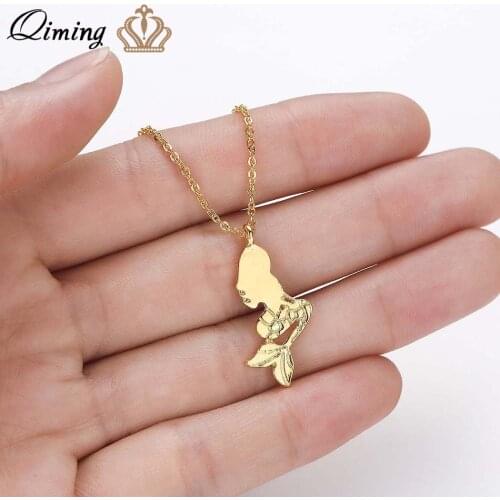 QIMING Ocean Sea Mermaid Necklace For Women Figure Fairy Birthday Present Gift Pendant Necklace Collier Boho Jewelry