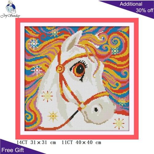 Joy Sunday Rainbow Needlework K501 Counted and Stamped Home Decoration Horse Needlepoint Embroidery DIY Cross Stitch kits