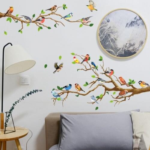 Multicolor Birds Branch Wall Sticker Tree Wall Decals Home Living Room Bedroom Decorations Removable Self Adhesive Wallpaper