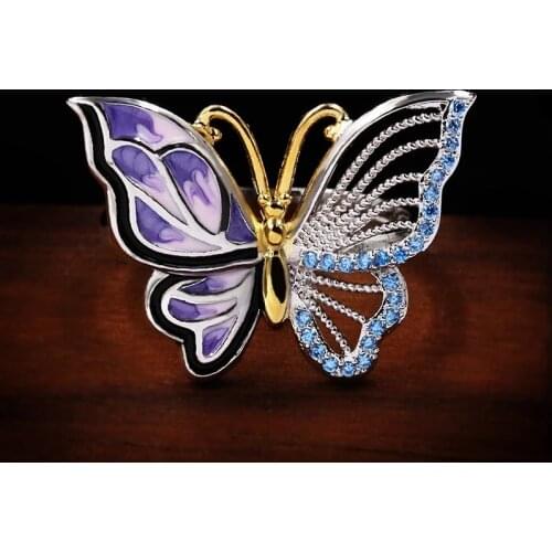 Luxury Ladies Enamel 925 Sterling Silver Wedding Ring Cute Elegant Butterfly Ring Blue Zircon Party Jewelry Jewelry Gift