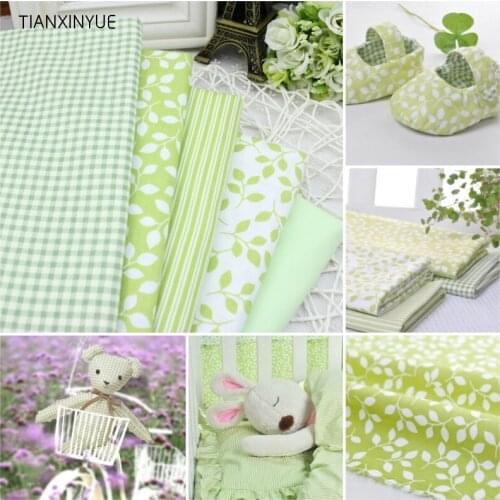 Twill 5 pcs Green Plaid Stripe Floral 100% Organic Cotton Fabric For Sewing Patchwork Wallet Purse Doll Bedding Fabric 40cm*50cm