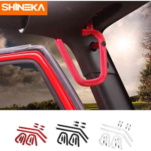 SHINEKA Aluminium Alloy Front Rear Bar Roof Grab Handle Kit for Jeep wrangler JK 2007+ Car Interior Accessories