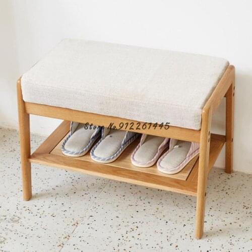Visa solid wood shoe changing stool household entrance and exit with soft bag cushion shoe testing stool Nordic simple storage