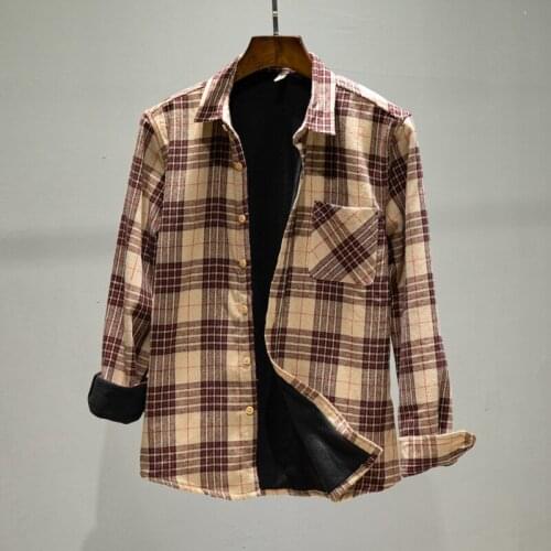 100% Cotton long-sleeved velvet warm shirt men brand plaid shirts for men casual comfortable thick shirt mens chemise camisa