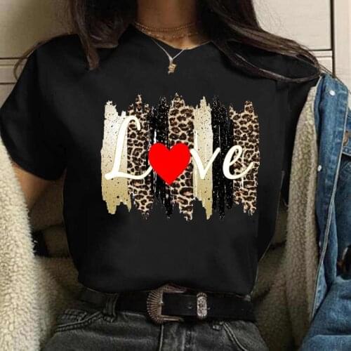 WVIOCE New Leopard Love Heart Fashion Casual Sexy Cartoon Printed Clothes Print Tshirt Female Top Ladies Graphic T-shirt 26662
