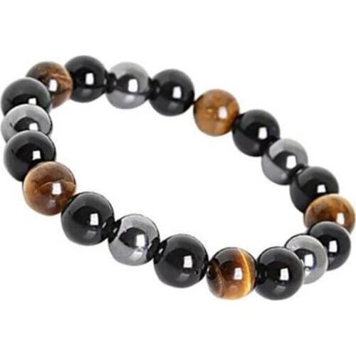 Bracelet Protection Eye Black Tiger Triple Hematite Stretch 10mm Obsidian Stone