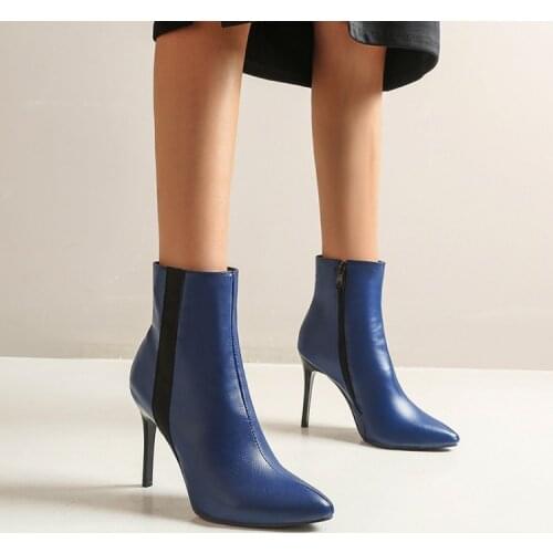 2020 New Autumn Winter Stiletto Thin High Heels Pointed Toe Leather Zipper Mixed Colors Sexy Ankle Womens Boots Bota Feminina