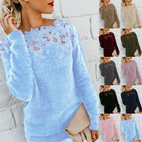 Women Plush Fur Jumper Sweater Ladies Winter Hollow Tops Pullover Plus Size 6-24