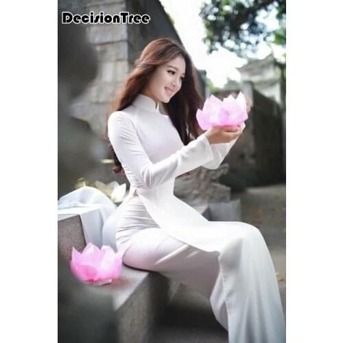 2021 white aodai vietnam traditional clothing women ao dai robes and pants chinese dress qipao for female improved cheongsam set