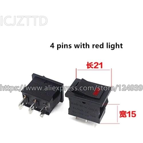 10pcs 4 Pins 2 Positions on-off switch DIP 6A 250V Rocker Switch Copper pins boat rocker switch 7KA-21 KA-21 7KA-0021