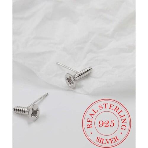 100% 925 Solid Real Sterling Silver Piercing Screw Stud Earrings For Women Girls Brincos pendientes Brincos eh972