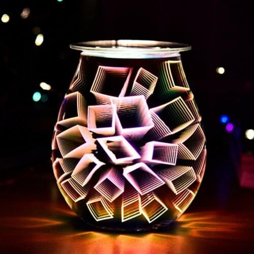 3D Glass Electric Wax Burner Essential Oil Night Light Warmer Candle Lamp Suitable For Bedroom Office Living room Night Lights