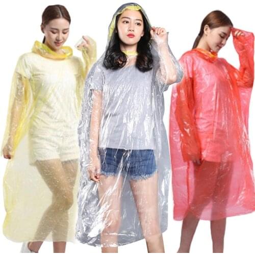 5Pcs Unisex Disposable Waterproof Hooded OutdoorRiding Raincoat Raincoats One Size