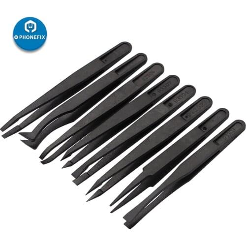 8pcs Anti-static High Temperature Plastic Tweezers Kit Precision ESD Forceps for Mobile Phone PCB Repair Hand Tools Set
