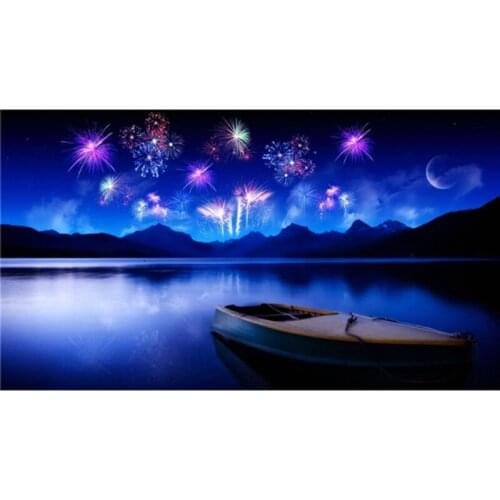 3d diy diamond painting cross stitch diamond mosaic square drill full embroidery home decor - Blue sky & Fireworks Boat A7924R