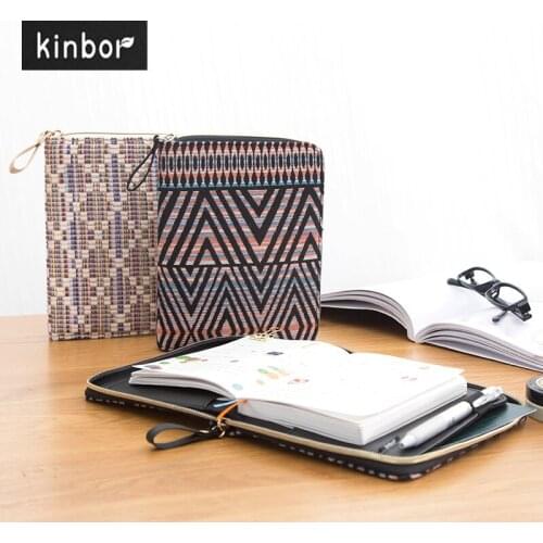 Kinbor A6 Creative Folk-Custom Zipper Hand Account Book Multi-Function Storage Notebook With Plan Pages For School Office Agenda