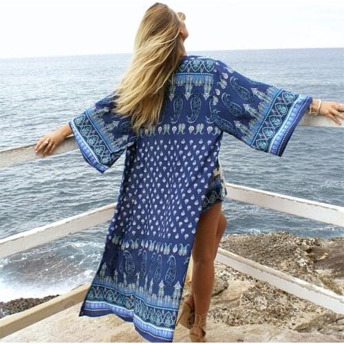 Bohemian Printed Cover-ups Sexy Summer Beach Dress Beach Tunic Women Beachwear Swimsuit Cover Up Bikini Wrap Sarongs #Q1028