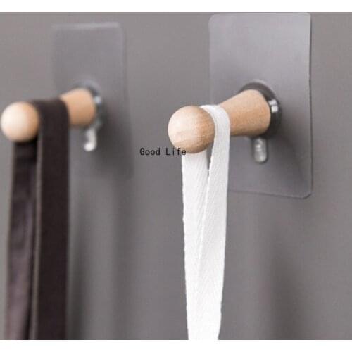 1PCS Wooden Hooks Wall Shelf Bedroom Decoration Hook Kitchen Storage Organizer Free Punch Stick Hook Bathroom Accessories