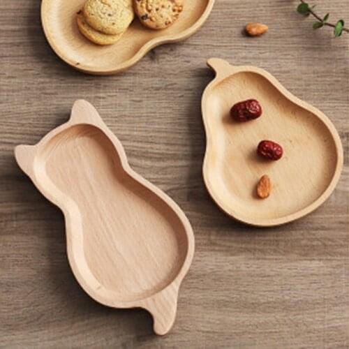 Cartoon Wooden Storage Trays Dishes Plates Kids Candy Snacks Fruit Dessert Cat Pear Apple Kitchen Organizer Dinnerware Tableware