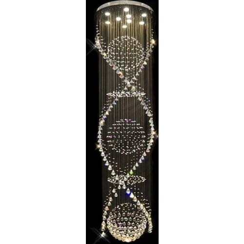 Long Spiral LED Crystal Chandelier Light Lustre Rain Drop Chandelier Lamp for Lobby Staircase Stairs Foyer