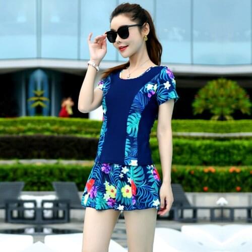 Large Size Swimsuit womens fat mm split skirt style conservative cover belly show thin and fat chest hot spring big flower seas