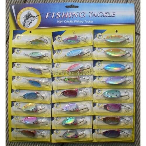 24pcs 5g-10g Fishing spinner Metal fishing lure mixed sizes and colors Free shipping