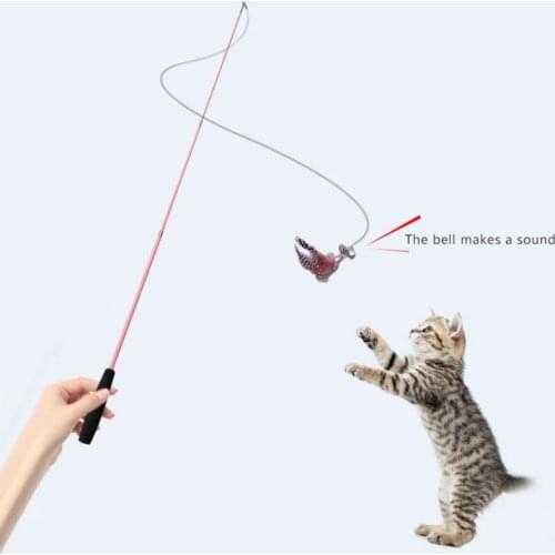 Lovely Puppy Plaything Pet Cat Toys Three-section Telescopic Cat Stick Toy Funny Cat Wand Toy Cat Replacement Feather Toy