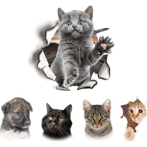 Cute cats dog 3D Wall Sticker for Living room childrens room Home decoration art Decals mural kitten puppy Stickers wallpaper