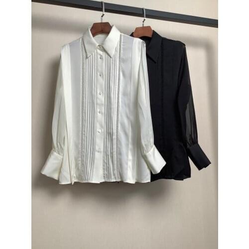 Fashion 2021 new ladies long sleeve retro hollow silk shirt 0108
