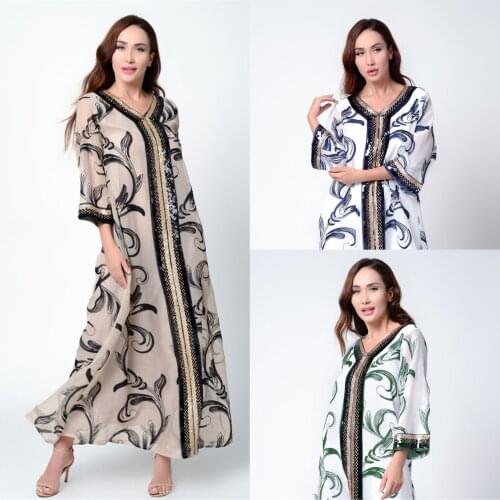 Fashion Sequins Embroidered Muslim Dress Dubai Arab Abaya Duabi Arabic Turkey Moroccon Kaftan Islamic Clothing India Gown Robe