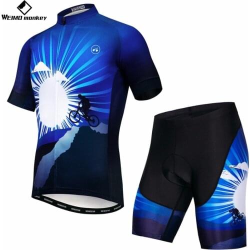 Men Cycling Set 2019 Bike Jersey Shorts suit Mountain Bike Clothing MTB Bicycle Clothes Maillot Ropa Ciclismo Top bottom Blue
