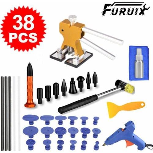 38pcs Paintless Dent Repair Car Dent Puller kit Golden Dent Lifter with Hot Melt Glue Gun Glue Sticks for Car Body Dent Repair