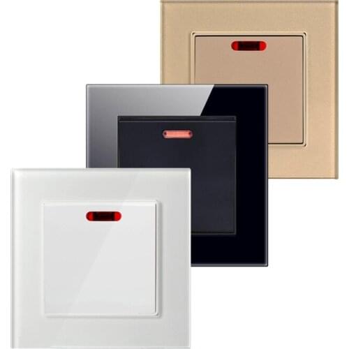 1 Gang 2 Way Wall Switch 20A Tempered Glass Panel Light Switch UK Standard On/Off Switch With LED Indicator For Air Condition
