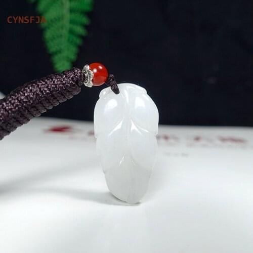 CYNSFJA Real Certified Natural A Grade Burmese Jadeite Amulet Successful Career Leaf Jade Pendant High Quality Hand Carved Gifts
