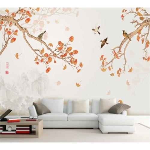 Beibehang Customized wallpaper rich flowers plum blossom nine fish graphic hand-painted TV papel de parede background wall