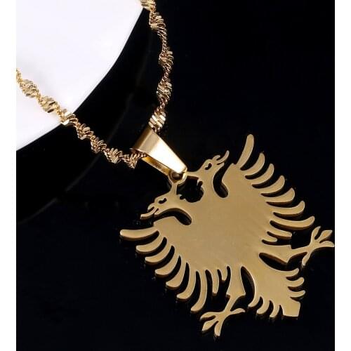 Stainless Steel Albania Eagle Pendant Necklace Ethnic Albania Chain Jewelry Gifts