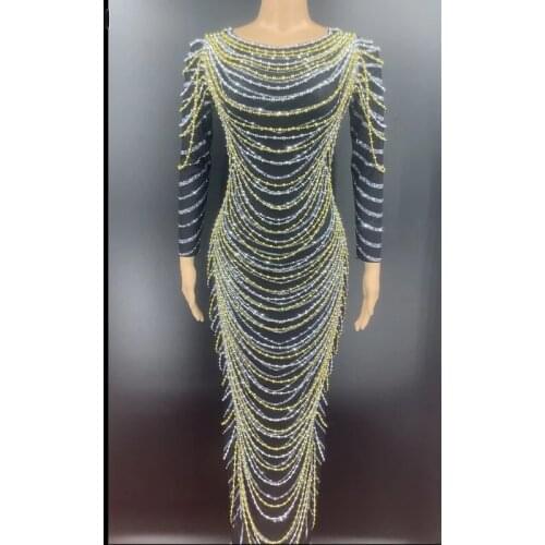 Birthday Bar Spandex Outfit Dress Sexy singer Rhinestone Long Dress Women Dancer Show Prom Party Dress